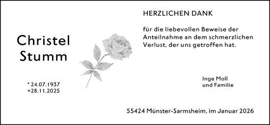 Traueranzeige von Christel Stumm von Allgemeine Zeitung Rheinhessen-Nahe