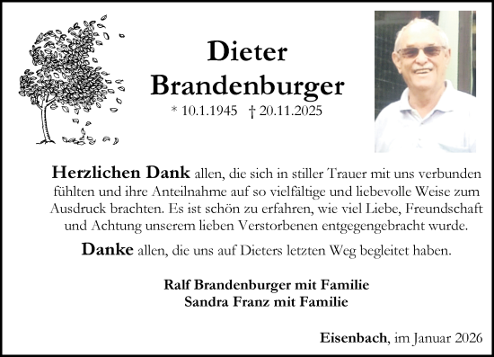 Traueranzeige von Dieter Brandenburger von Camberger Anzeiger