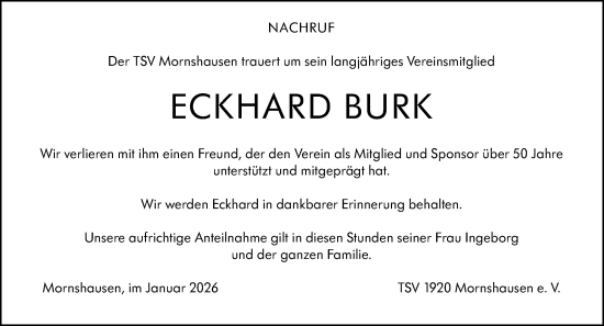 Traueranzeige von Eckhard Burk von Hinterländer Anzeiger