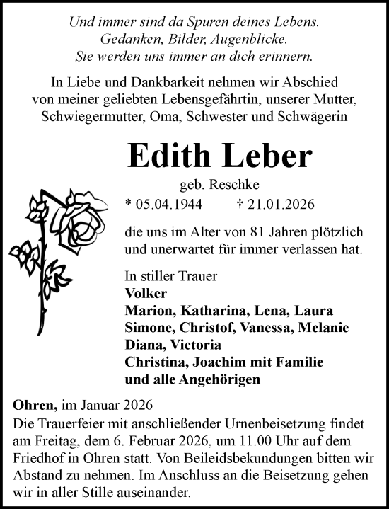 Traueranzeige von Edith Leber von Camberger Anzeiger