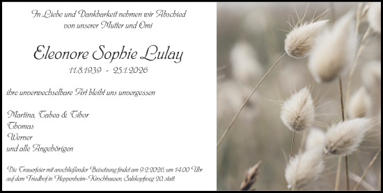 Traueranzeige von Eleonore Sophie Lulay von Starkenburger Echo