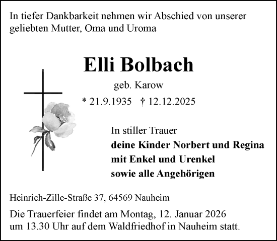 Traueranzeige von Elli Bolbach von Groß-Gerauer Echo
