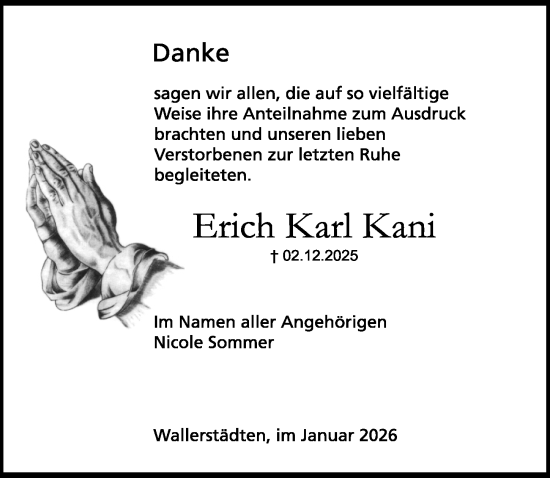 Traueranzeige von Erich Karl Kani von Groß-Gerauer Echo