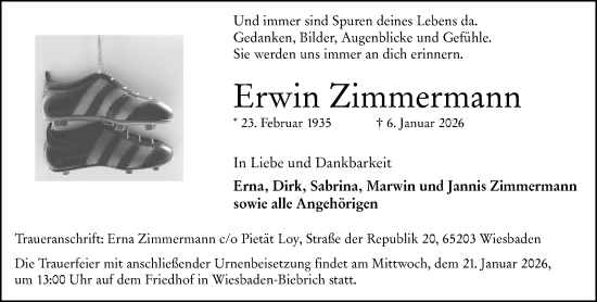 Traueranzeige von Erwin Zimmermann von Wiesbadener Kurier