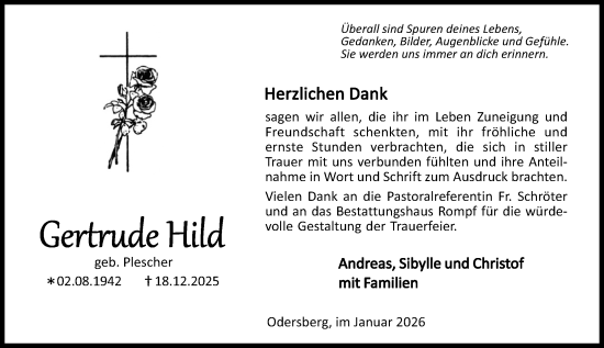 Traueranzeige von Gertrude Hild von Dill Block