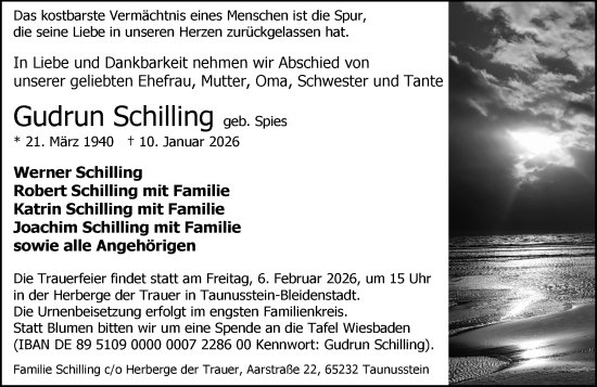 Traueranzeige von Gudrun Schilling von Wiesbadener Kurier