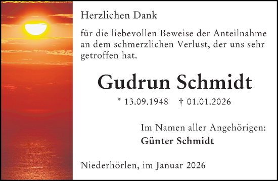 Traueranzeige von Gudrun Schmidt von Hinterländer Anzeiger