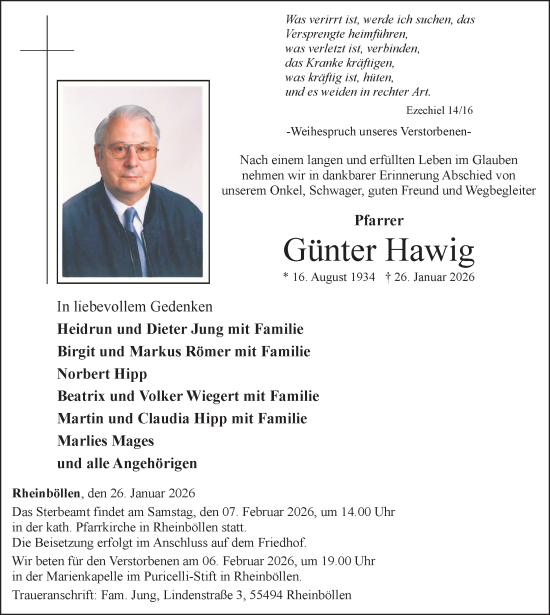 Traueranzeige von Günter Hawig von Allgemeine Zeitung Rheinhessen-Nahe