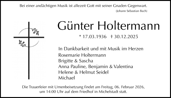 Traueranzeige von Günter Holtermann von Odenwälder Echo