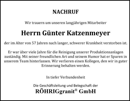 Traueranzeige von Günter Katzenmeyer von Bergsträßer Anzeiger