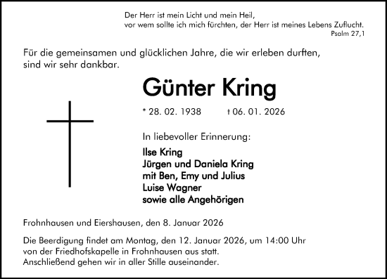 Traueranzeige von Günter Kring von Dill Block