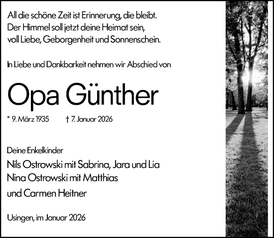 Traueranzeige von Günther  von Hinterländer Anzeiger