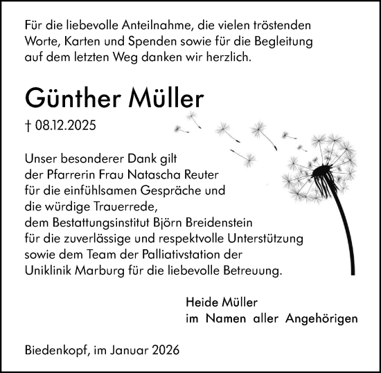 Traueranzeige von Günther Müller von Hinterländer Anzeiger