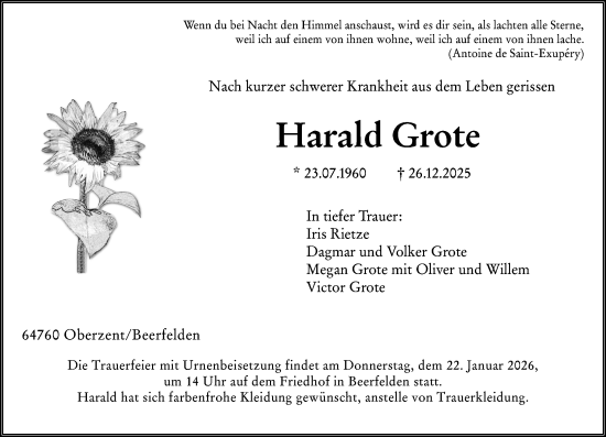 Traueranzeige von Harald Grote von Odenwälder Echo