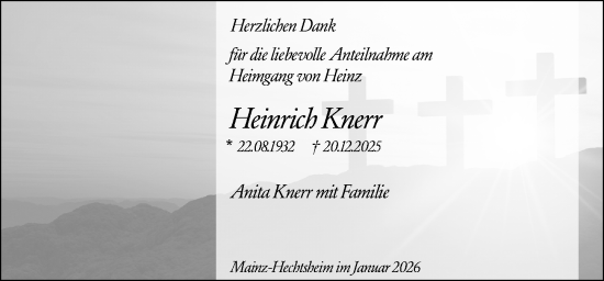Traueranzeige von Heinz Heinrich Knerr von Allgemeine Zeitung Mainz