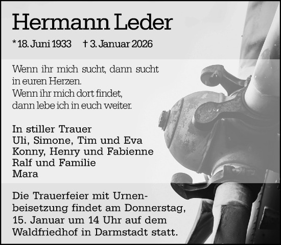 Traueranzeige von Hermann Leder von Groß-Gerauer Echo