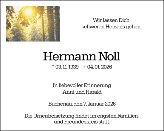 Traueranzeige von Hermann Noll von Hinterländer Anzeiger