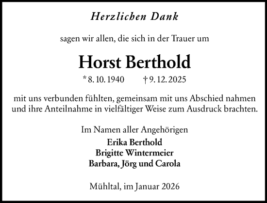 Traueranzeige von Horst Berthold von Darmstädter Echo