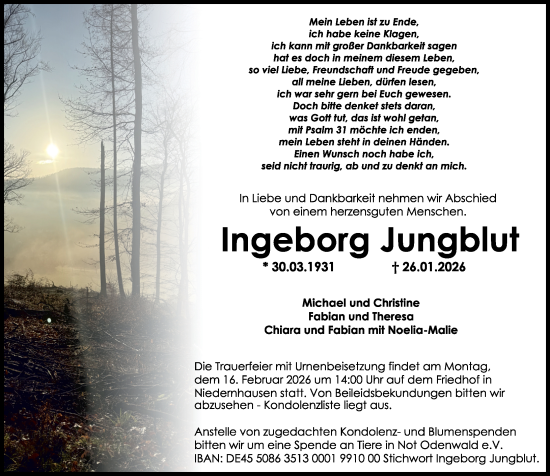 Traueranzeige von Ingeborg Jungblut von Darmstädter Echo