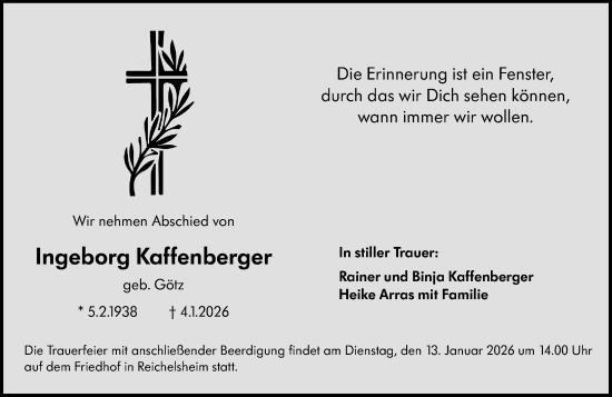 Traueranzeige von Ingeborg Kaffenberger von Odenwälder Echo