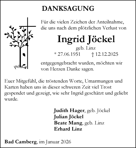 Traueranzeige von Ingrid Jöckel von Camberger Anzeiger