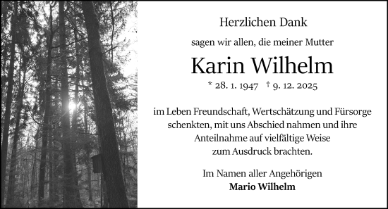 Traueranzeige von Karin Wilhelm von Odenwälder Echo