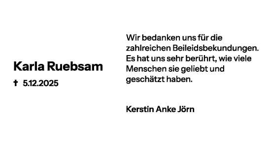 Traueranzeige von Karla Ruebsam von Weilburger Tageblatt
