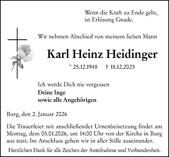 Traueranzeige von Karl Heinz Heidinger von Dill Block