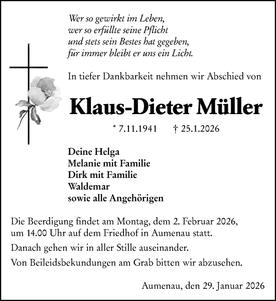 Traueranzeige von Klaus-Dieter Müller von Weilburger Tageblatt