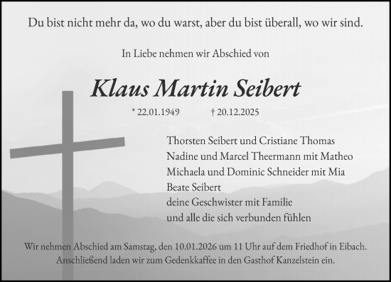 Traueranzeige von Klaus Martin Seibert von Dill Block