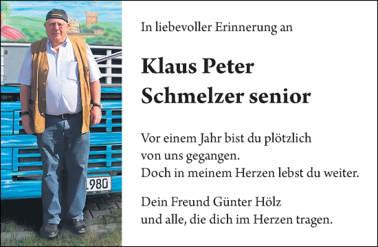 Traueranzeige von Klaus Peter Schmelzer von Binger-/Ingelheimer Wochenblatt