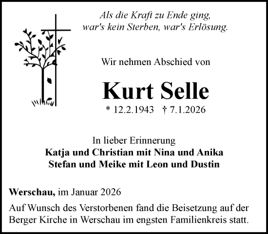 Traueranzeige von Kurt Selle von Camberger Anzeiger