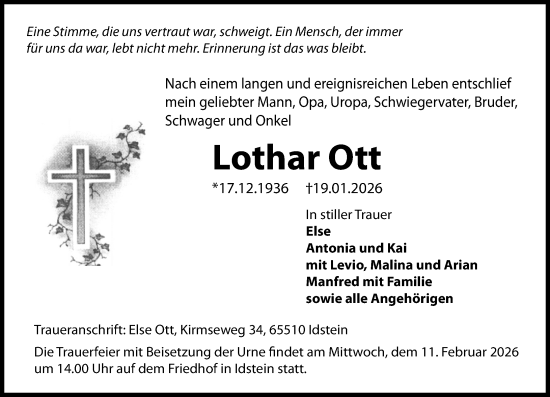 Traueranzeige von Lothar Ott von Idsteiner Land/Untertaunus