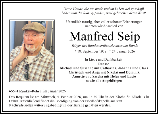 Traueranzeige von Manfred Seip von Nassauische Neue Presse