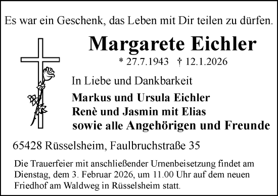 Traueranzeige von Margarete Eichler von Rüsselsheimer Echo