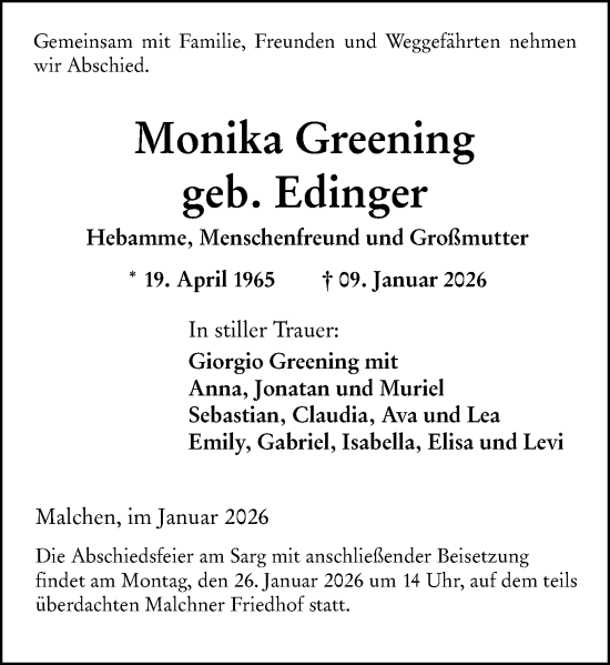 Traueranzeige von Monika Greening von Darmstädter Echo
