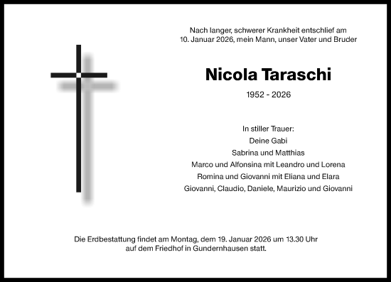 Traueranzeige von Nicola Taraschi von Darmstädter Echo