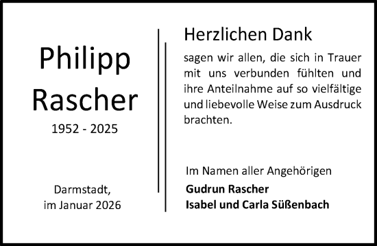 Traueranzeige von Philipp Rascher von Darmstädter Echo