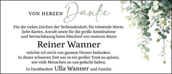 Traueranzeige von Reiner Wanner von Allgemeine Zeitung Mainz