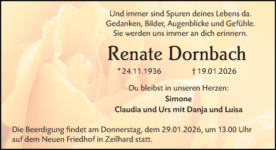 Traueranzeige von Renate Dornbach von Darmstädter Echo
