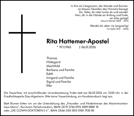 Traueranzeige von Rita Hattemer-Apostel von Allgemeine Zeitung Rheinhessen-Nahe