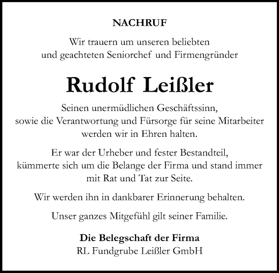 Traueranzeige von Rudolf Leißler von Darmstädter Echo