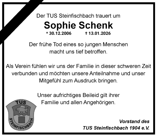 Traueranzeige von Sophie Schenk von Camberger Anzeiger