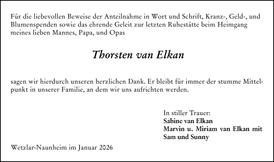 Traueranzeige von Thorsten van Elkan von Wetzlarer Neue Zeitung