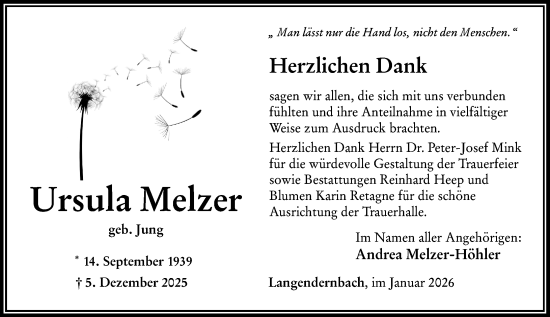 Traueranzeige von Ursula Melzer von Nassauische Neue Presse