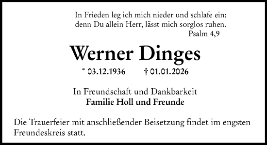 Traueranzeige von Werner Dinges von Wormser Zeitung