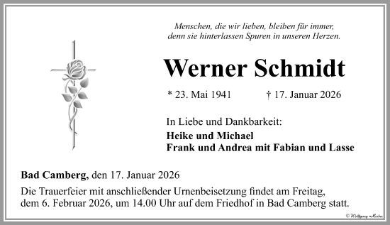 Traueranzeige von Werner Schmidt von Camberger Anzeiger