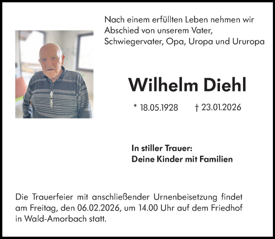 Traueranzeige von Wilhelm Diehl von Odenwälder Echo