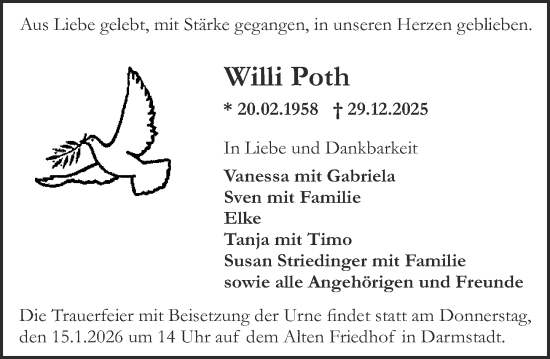 Traueranzeige von Willi Poth von Darmstädter Echo