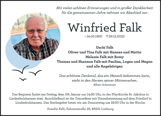 Traueranzeige von Winfried Falk von Nassauische Neue Presse